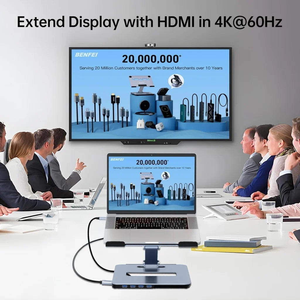 BENFEI 380GY Laptop Stand with USB C 6 in1 4K@60Hz HDMI 4 x