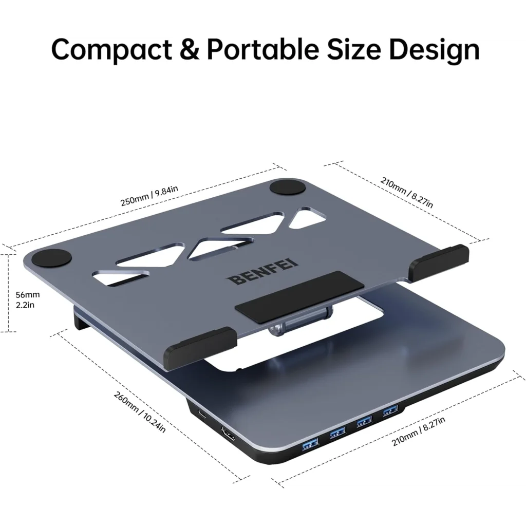 BENFEI 380GY Laptop Stand with USB C 6 in1 4K@60Hz HDMI 4 x
