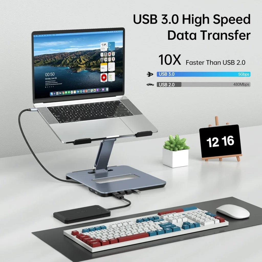 BENFEI 380GY Laptop Stand with USB C 6 in1 4K@60Hz HDMI 4 x