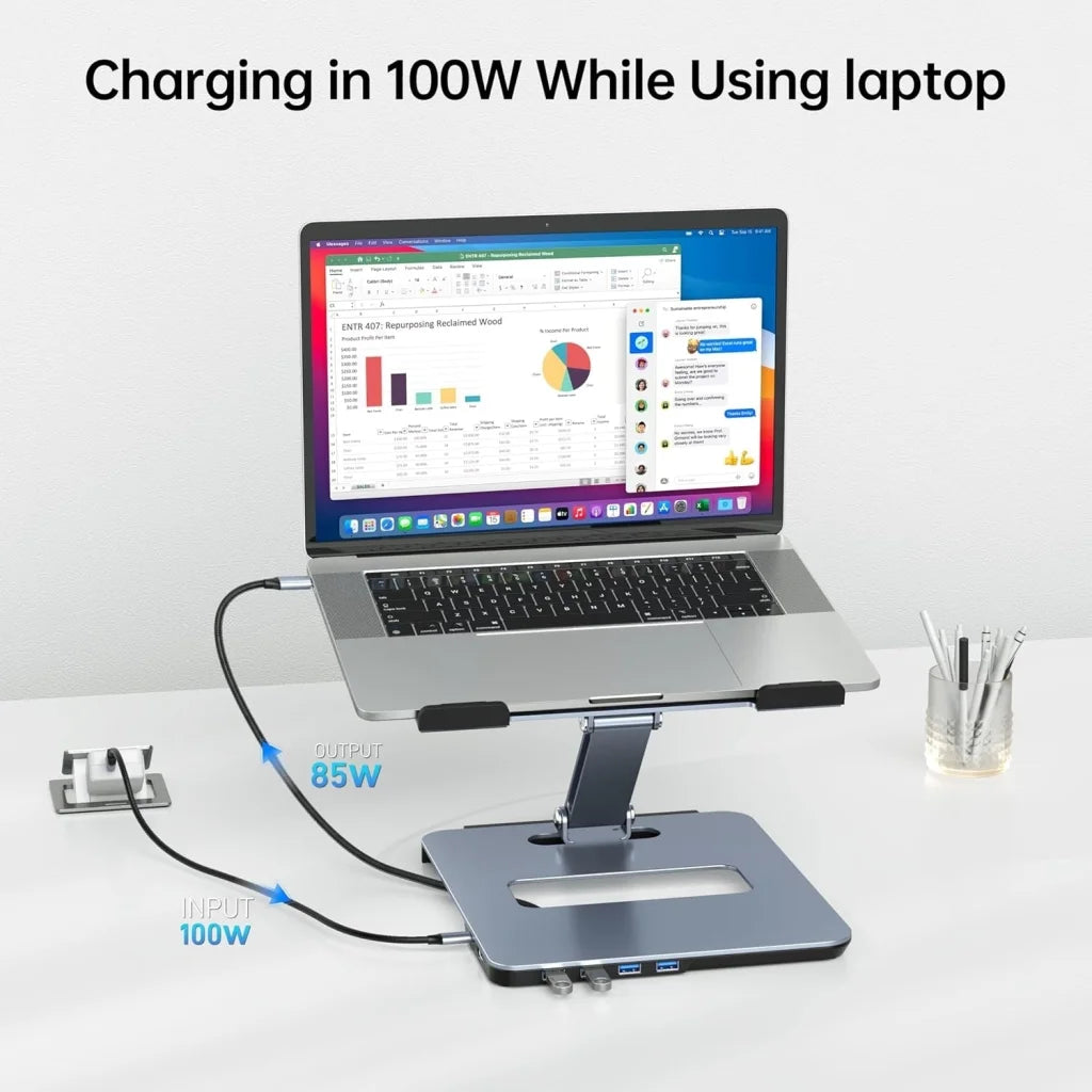 BENFEI 380GY Laptop Stand with USB C 6 in1 4K@60Hz HDMI 4 x