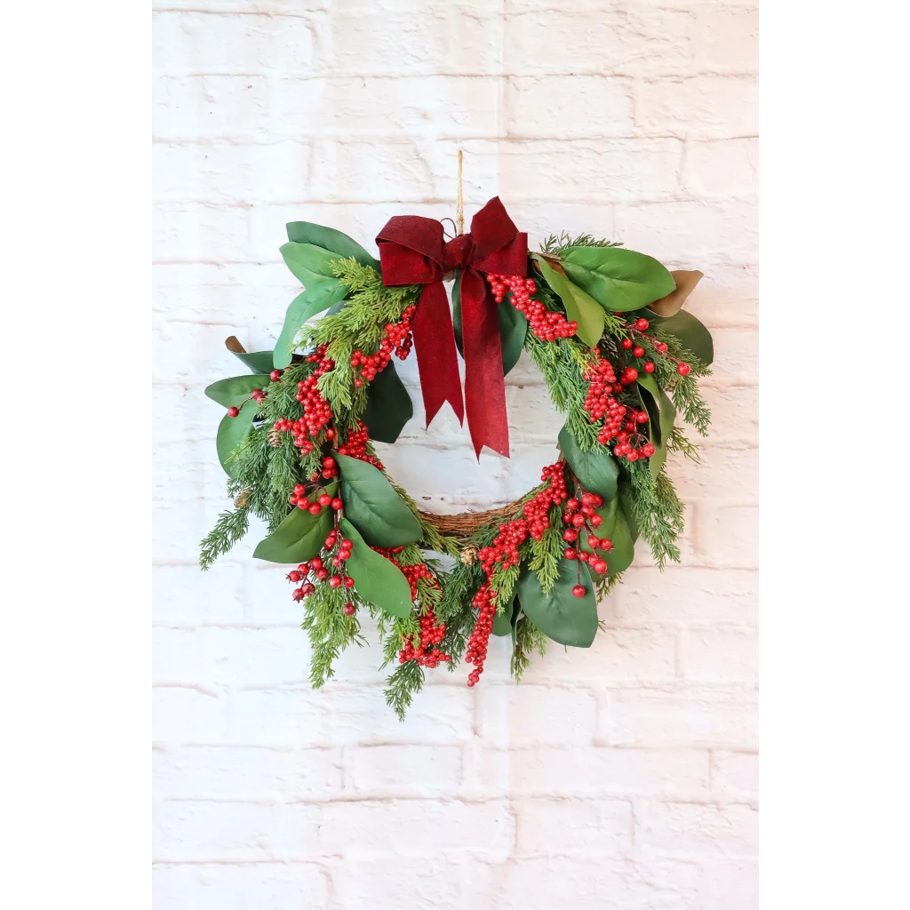 BERRY CEDAR WREATH GREEN RED 40CM - X3441 (Box of 1pcs)