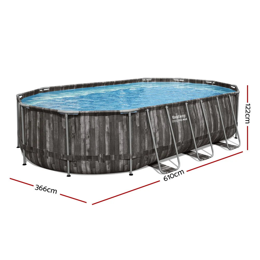 Bestway Swimming Pool Steel Frame Pool Set 6.1x3.66m w/