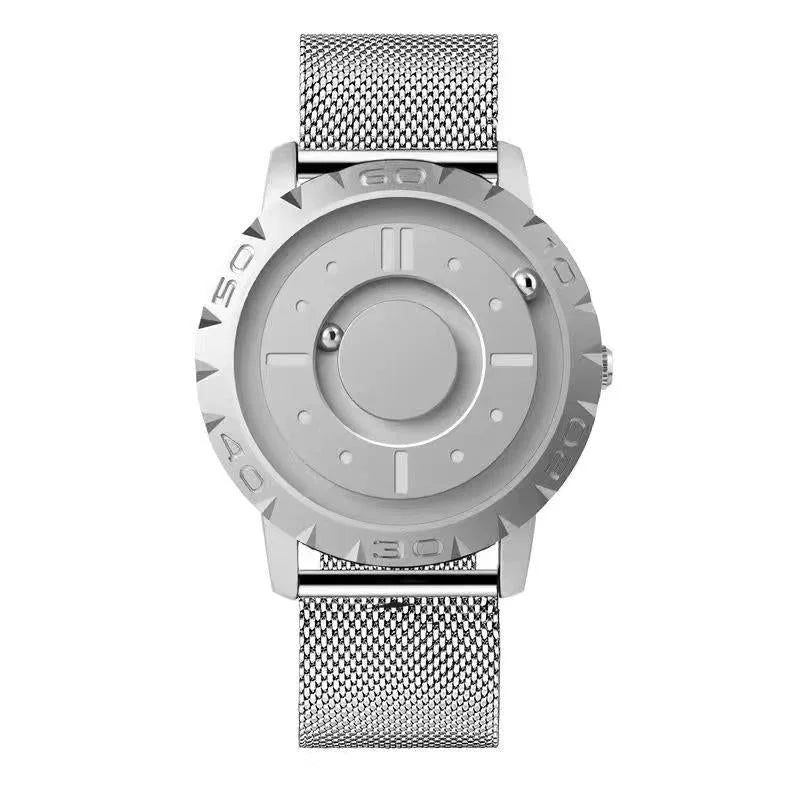 Bezel-free Magnetic Ball Watch - Men Design - Silver Net