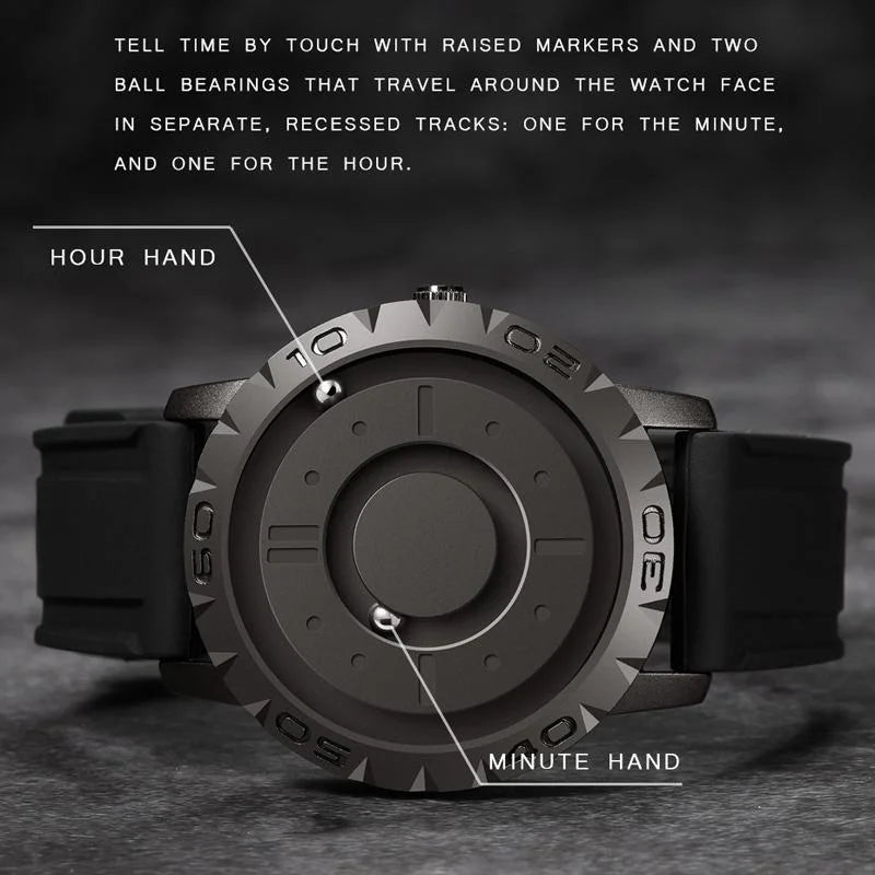 Bezel-free Magnetic Ball Watch - Men Design - Silver Steel