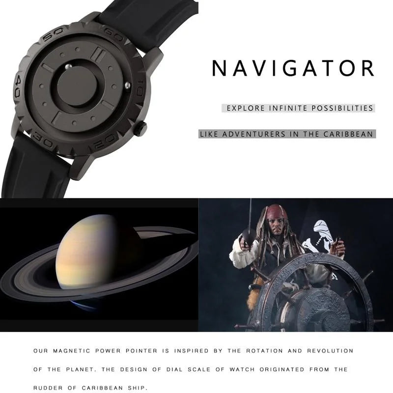 Bezel-free Magnetic Ball Watch - Men Design - Silver Steel