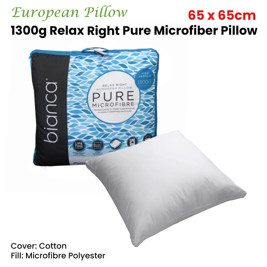 Bianca 1300g Relax Right Pure Microfiber European Pillow 65