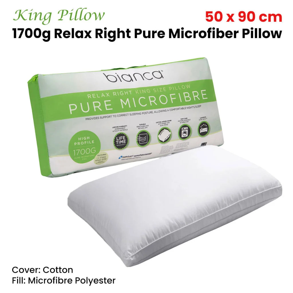 Bianca 1700g Relax Right Pure Microfiber King Pillow 50 x