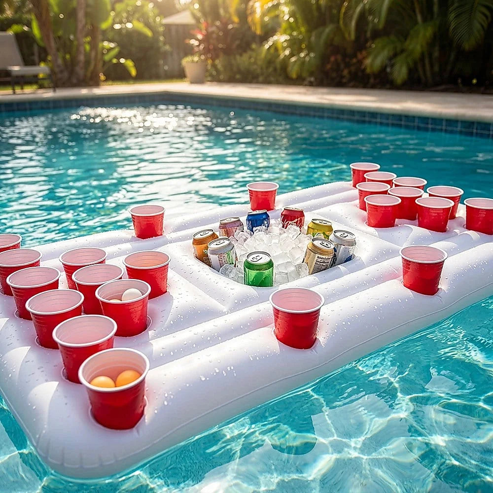 Big PVC Inflatable Beer Pong Raft Floating Pool Party Game