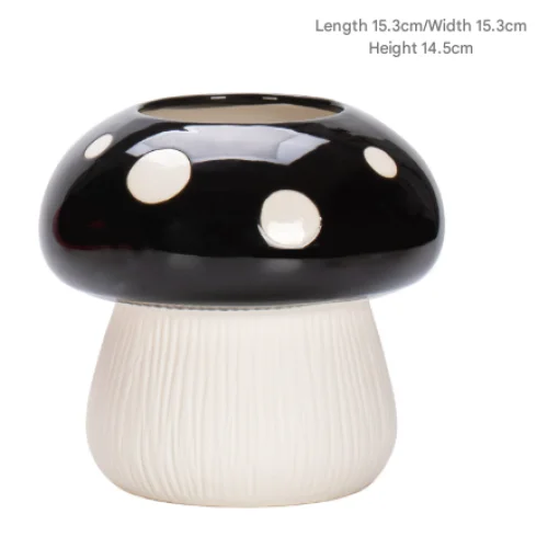 Big Size Black Whimsical Ceramic Mushroom Vase - Decorative