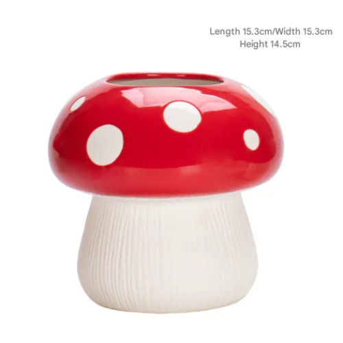 Big Size Red Whimsical Ceramic Mushroom Vase - Decorative