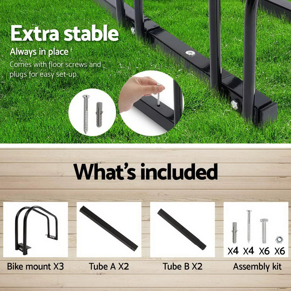 Bike Parking Rack 3 Slots Portable Instant Storage Black