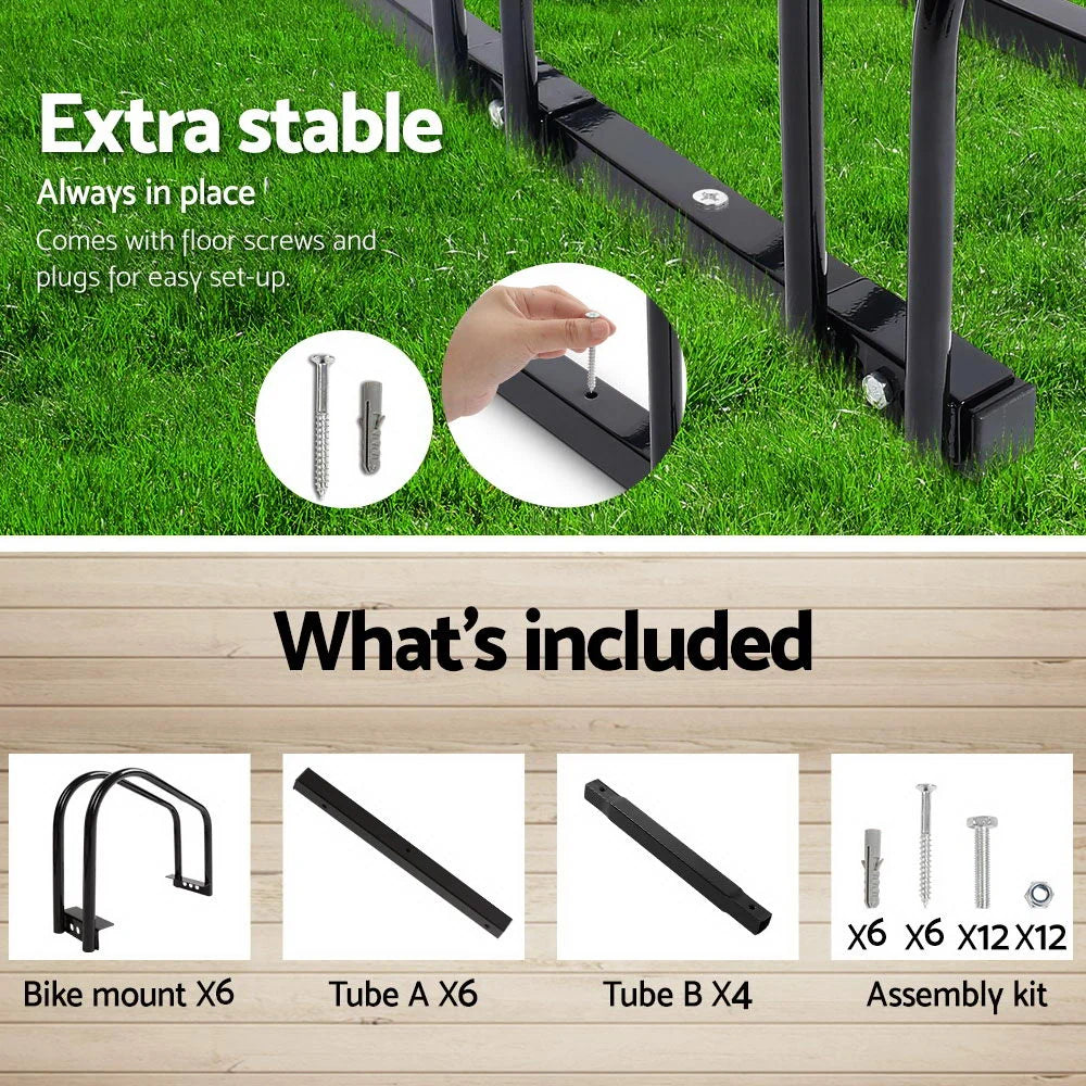 Bike Parking Rack 6 Slots Portable Instant Storage Black