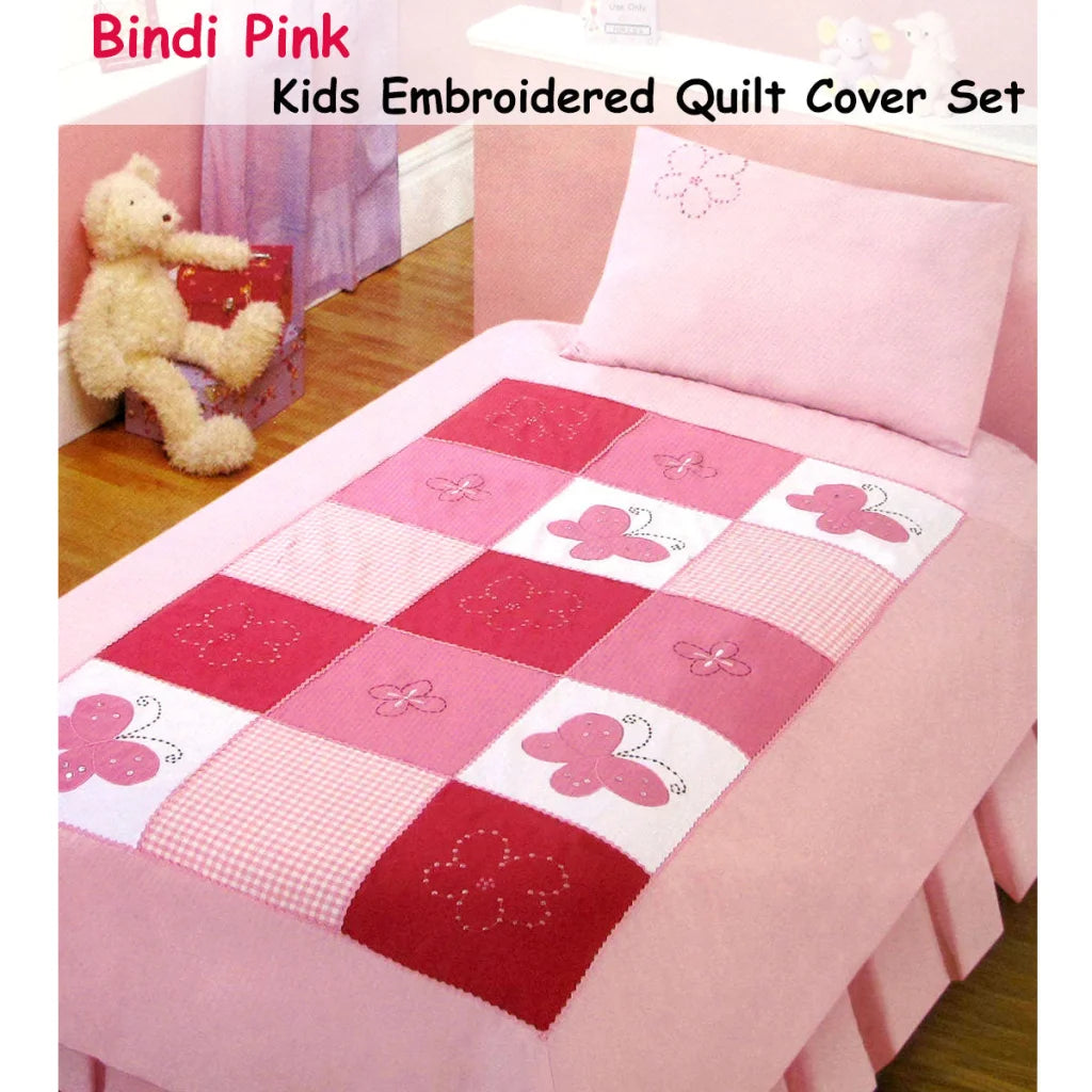 Bindi Butterfly Embroidered Quilt Cover Set Single - Home &