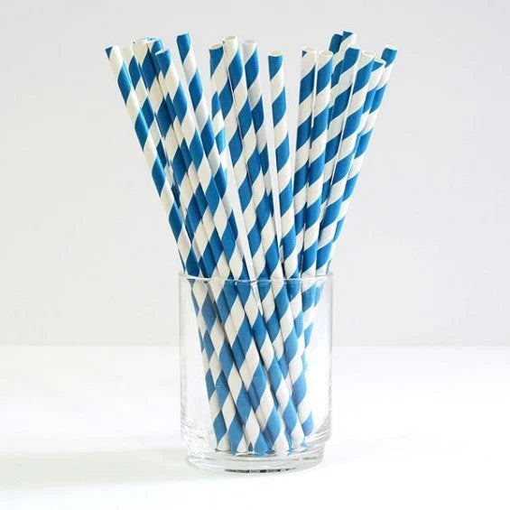 Biodegradable Eco Paper Drinking Straws 50 Pack - Blue &