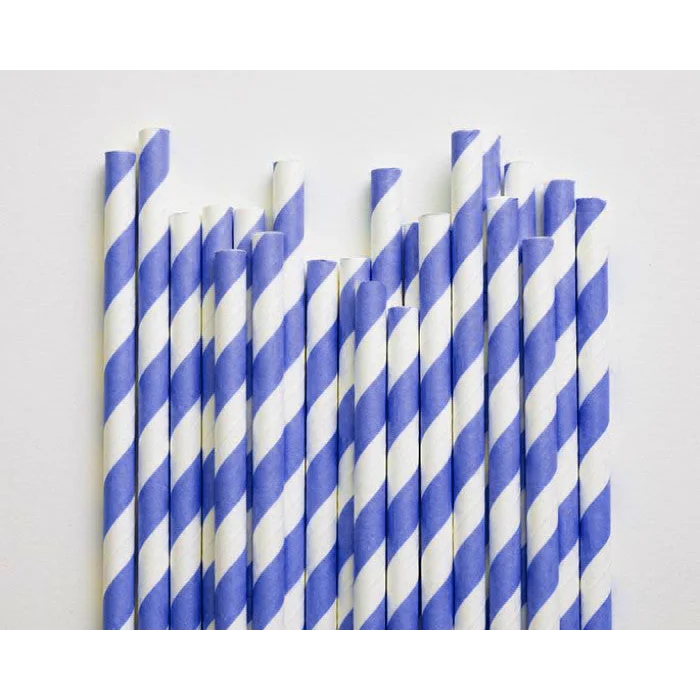 Biodegradable Eco Paper Drinking Straws 50 Pack - Blue &