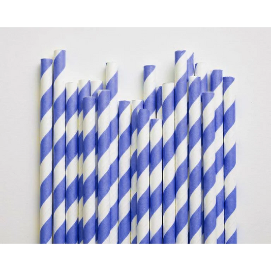 Biodegradable Paper Drinking Straws 200 Pack - Blue White