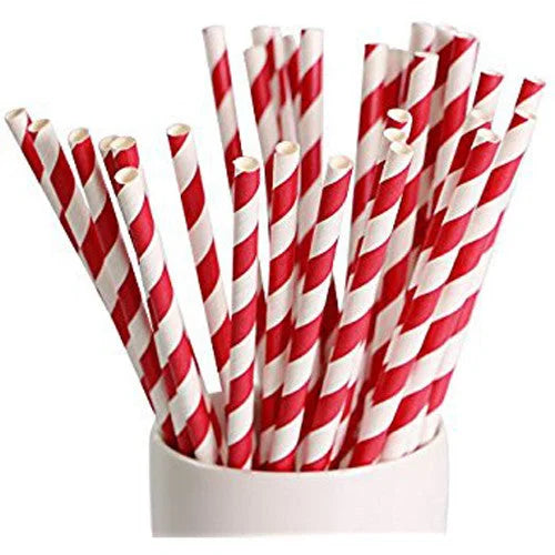 Biodegradable Paper Drinking Straws 200 Pack - Red White