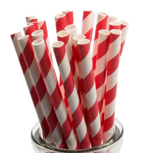 Biodegradable Paper Drinking Straws 200 Pack - Red White