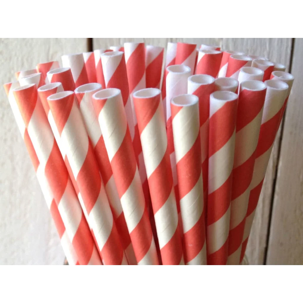 Biodegradable Paper Drinking Straws 200 Pack - Red White