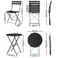 Black steel outdoor patio set with outdoor cushions and woven chair frames