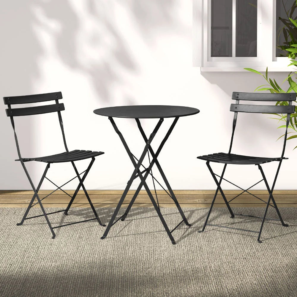 Bistro Set 3PC Outdoor Steel Table and Chairs Patio