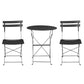 Black steel outdoor patio set with rattan armchairs and round coffee table