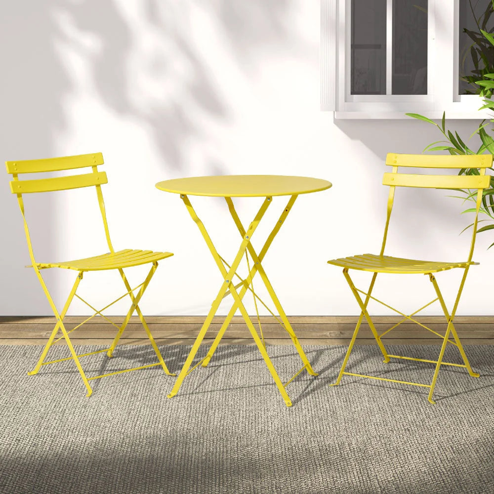 Bistro Set 3PC Outdoor Steel Table and Chairs Patio