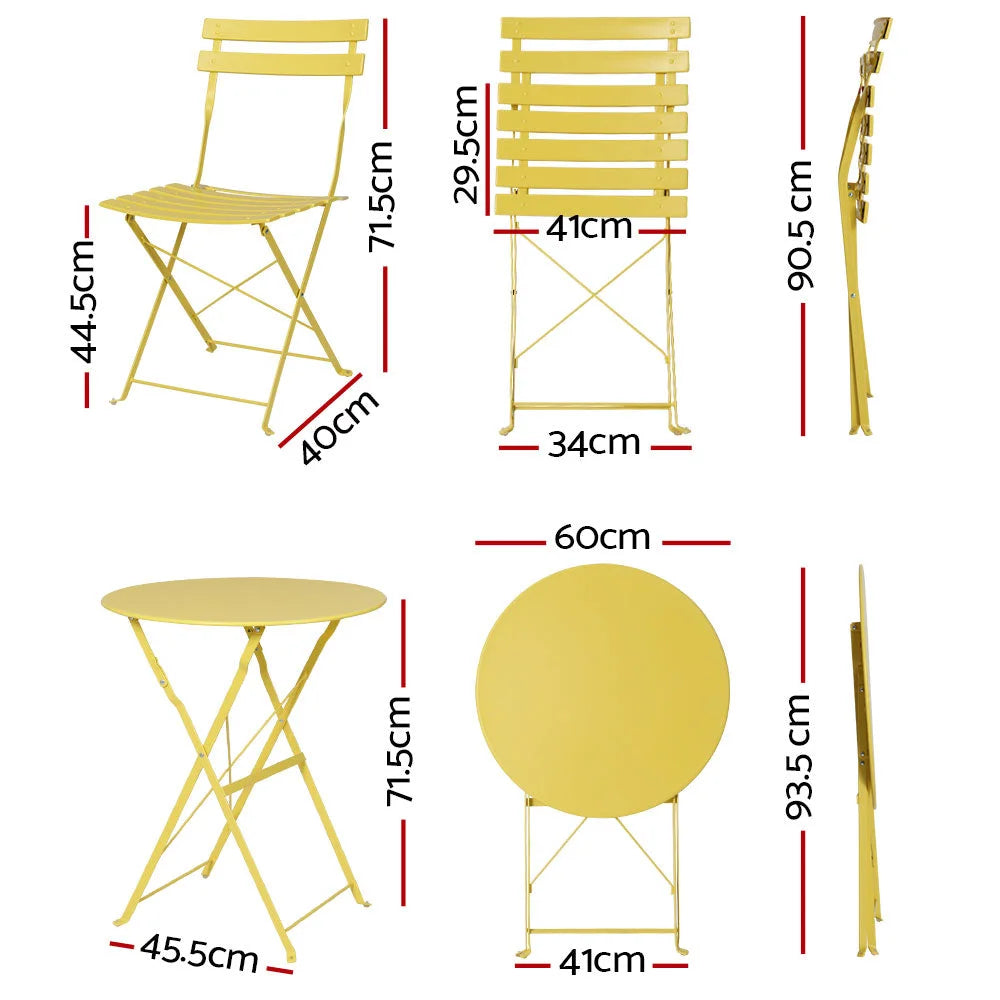 Bistro Set 3PC Outdoor Steel Table and Chairs Patio