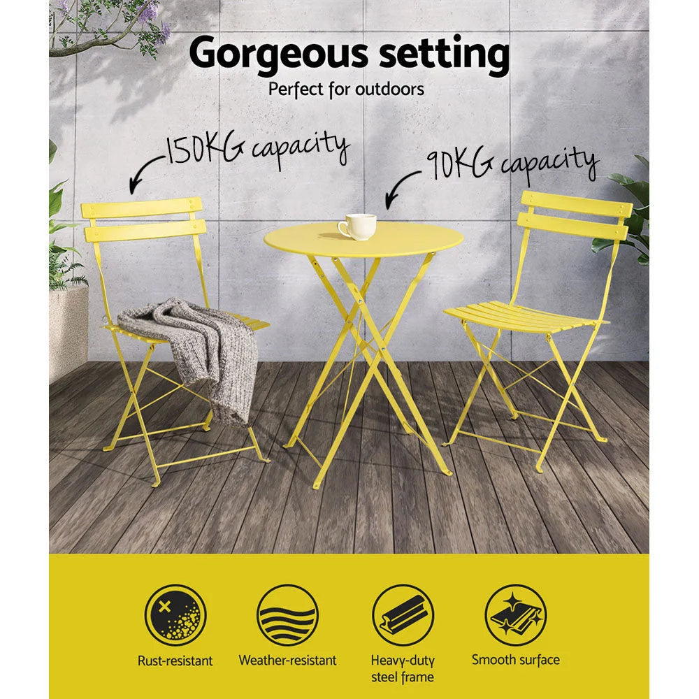 Bistro Set 3PC Outdoor Steel Table and Chairs Patio