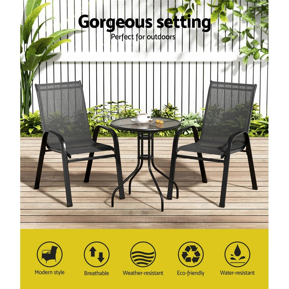 Bistro Set 3PC Outdoor Table and Chairs Stackable Furniture