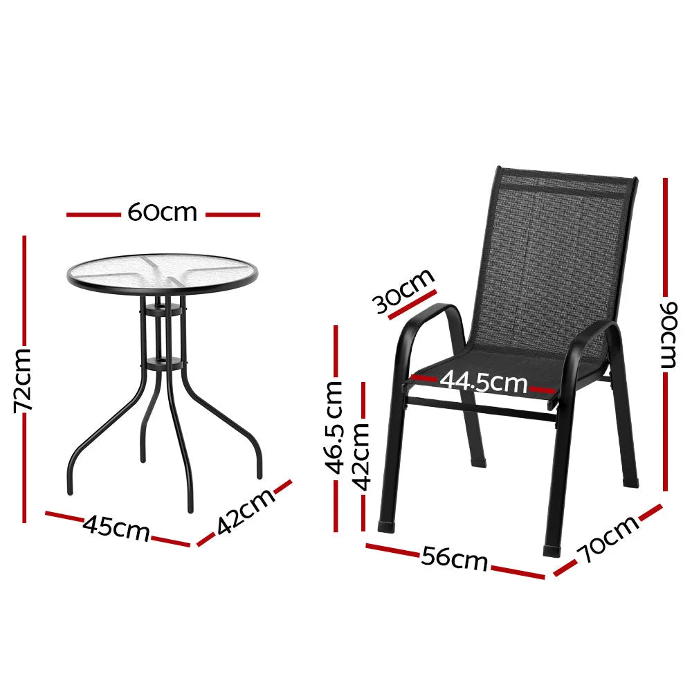 Bistro Set 3PC Outdoor Table and Chairs Stackable Furniture