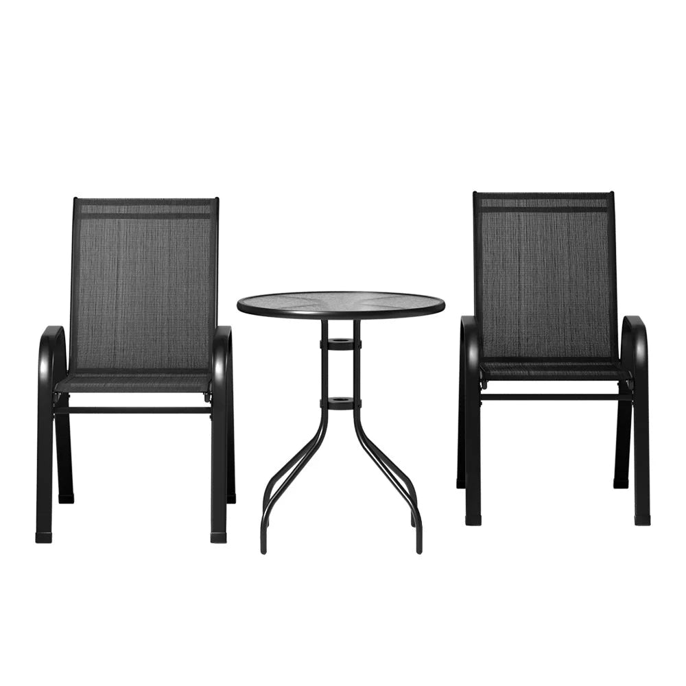 Bistro Set 3PC Outdoor Table and Chairs Stackable Furniture