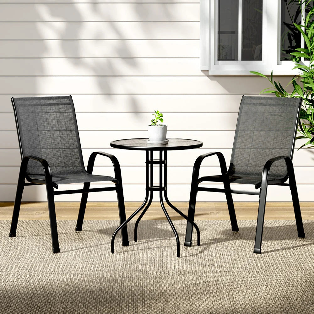 Bistro Set 3PC Outdoor Table and Chairs Stackable Furniture
