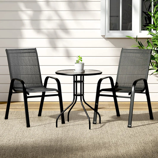Bistro Set 3PC Outdoor Table and Chairs Stackable Furniture