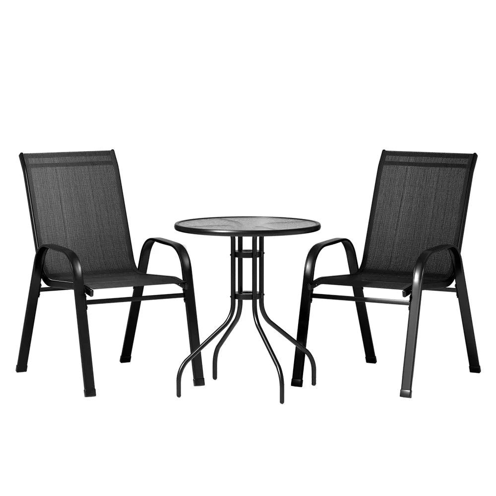 Bistro Set 3PC Outdoor Table and Chairs Stackable Furniture
