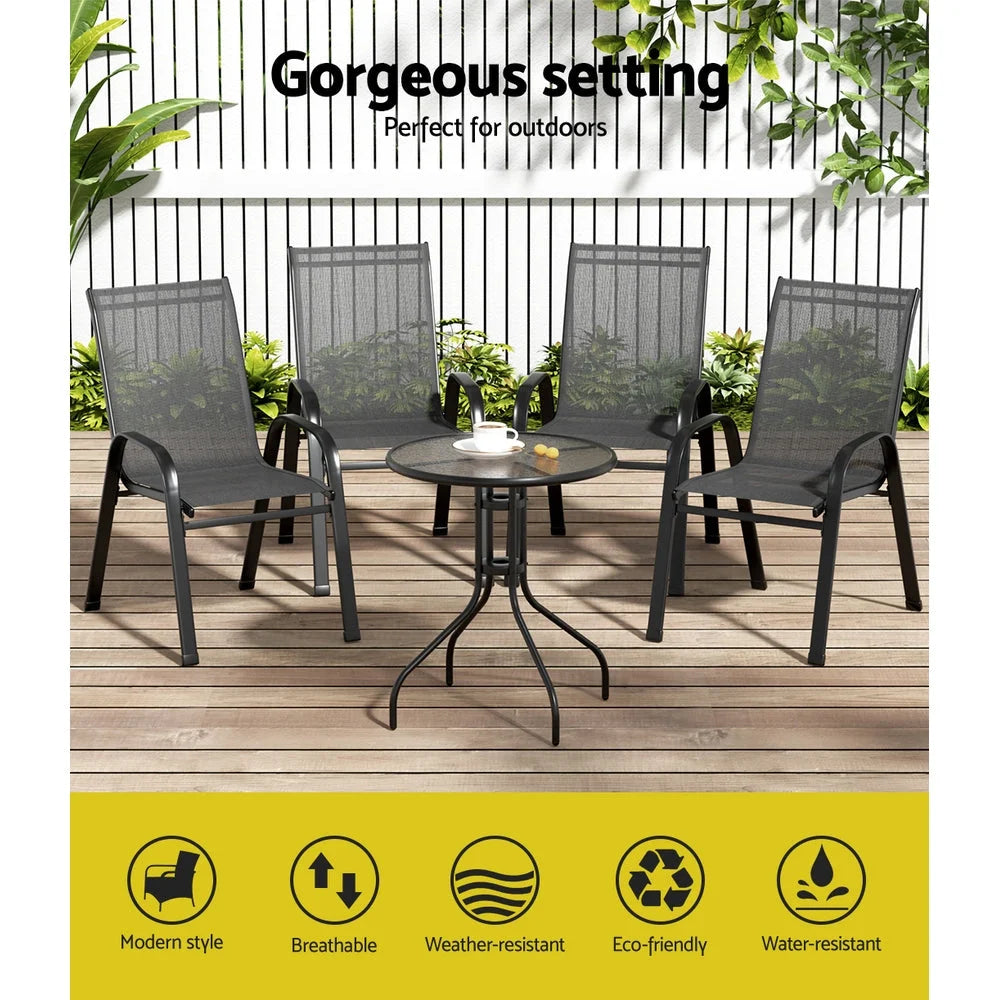 Bistro Set 5PC Outdoor Table and Chairs Stackable Furniture