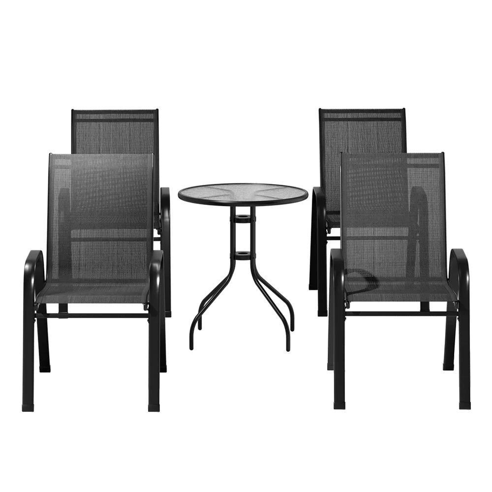 Bistro Set 5PC Outdoor Table and Chairs Stackable Furniture