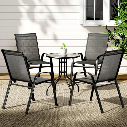 Bistro Set 5PC Outdoor Table and Chairs Stackable Furniture