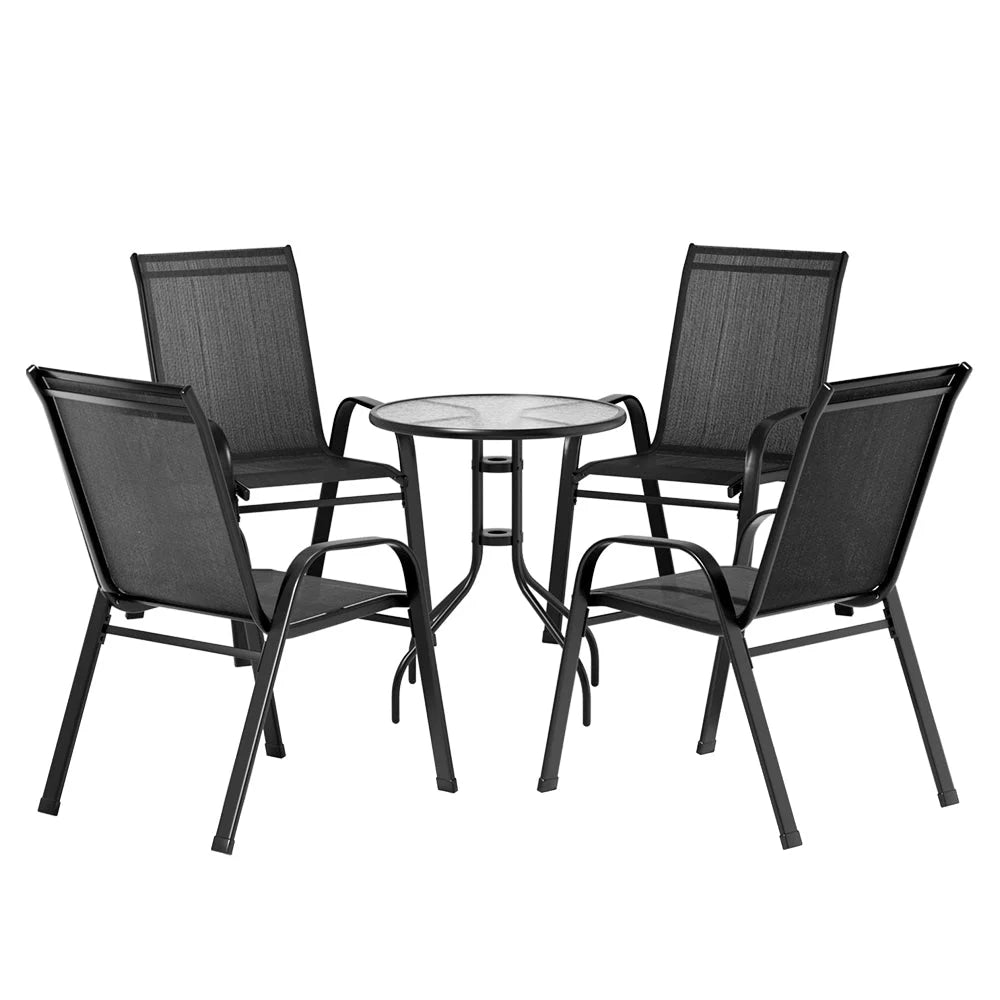 Bistro Set 5PC Outdoor Table and Chairs Stackable Furniture
