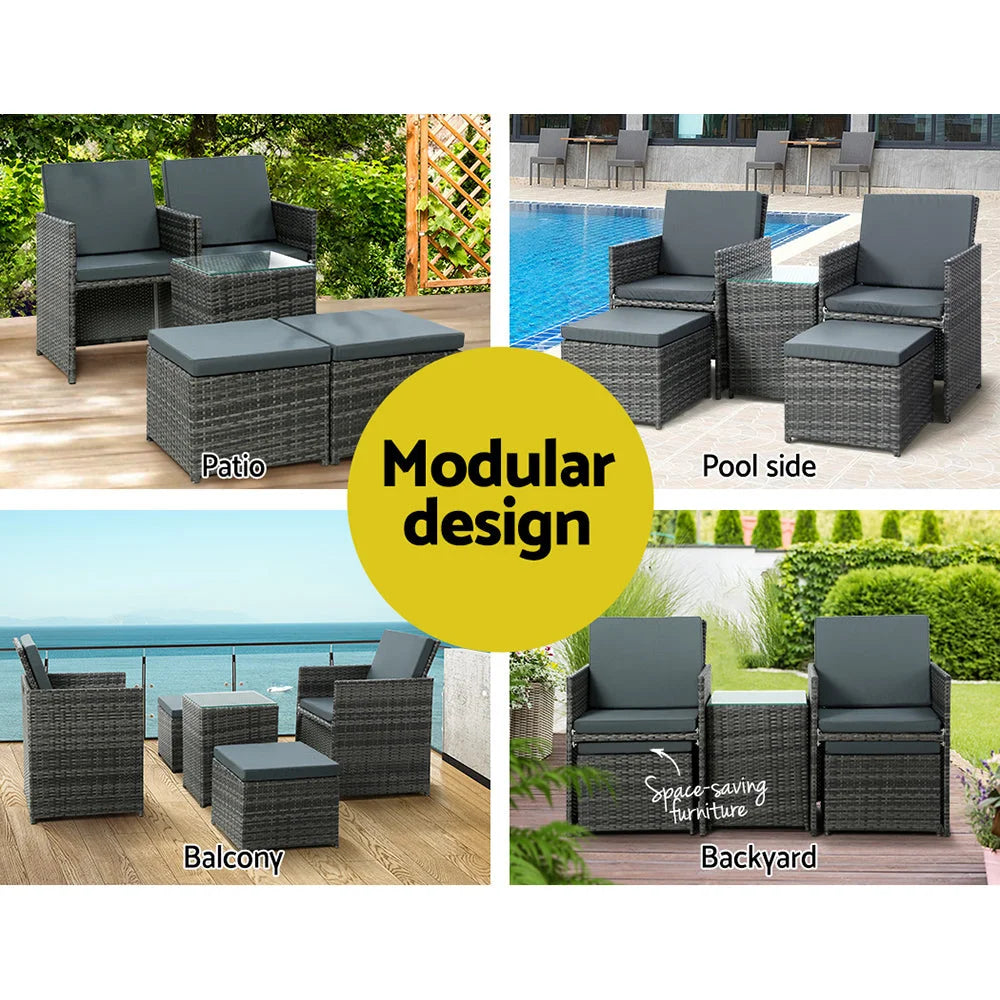 Bistro Set 5PC Wicker Table and Chairs Ottoman Outdoor