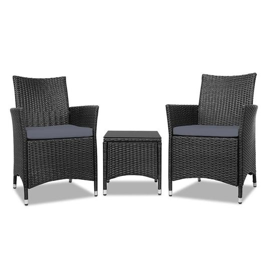 Bistro Wicker Outdoor Furniture Set (3pc) Black - Garden