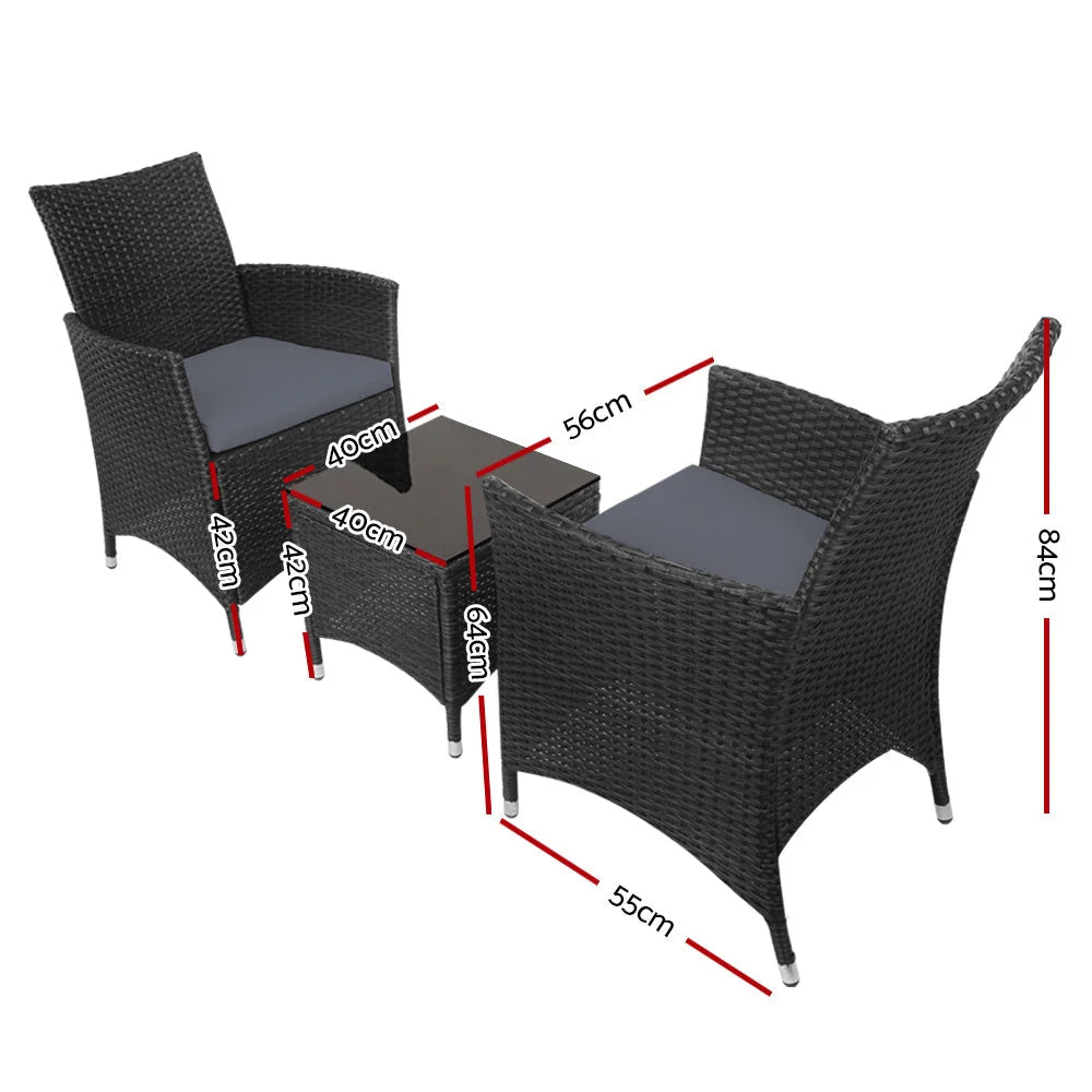 Black wicker bistro outdoor with fitted edges and product hardware