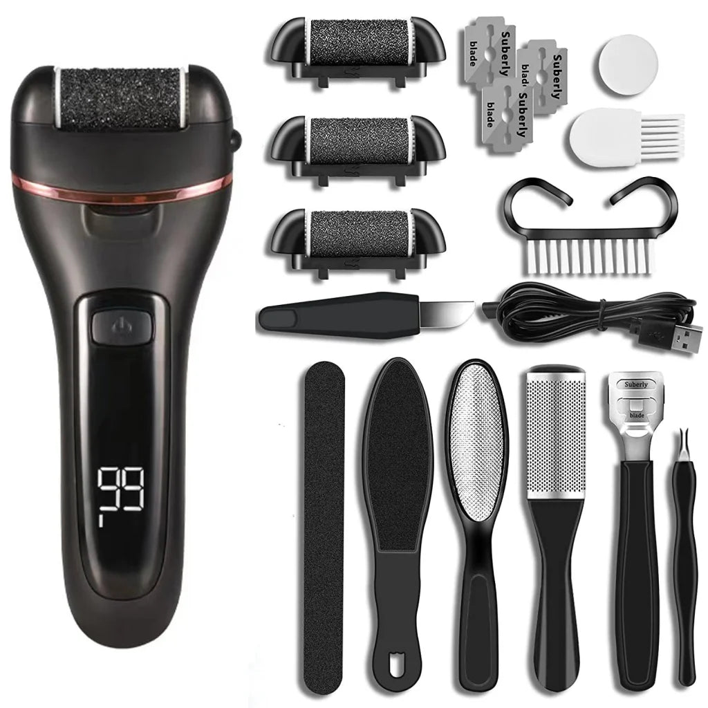 Black 10 Pcs Suit Electric Foot Callus Remover with LCD