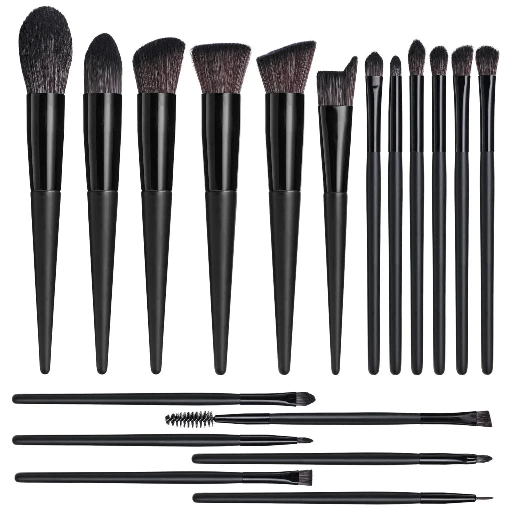 Black 18-Piece Makeup Brush Set - Professional Synthetic