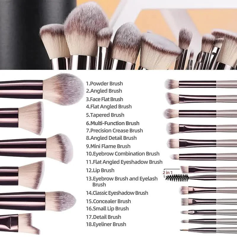 Black 18-Piece Makeup Brush Set - Professional Synthetic