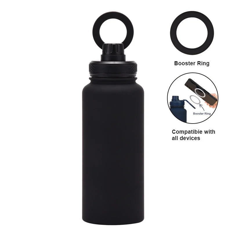 Black 1L Stainless Steel Water Bottle with Magnetic
