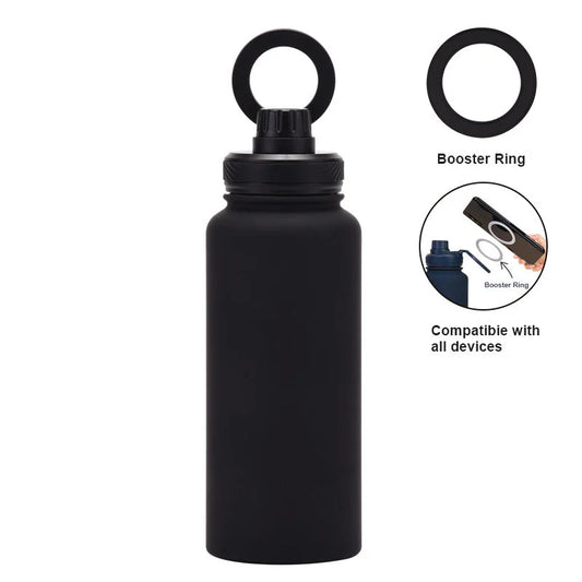 Black 1L Stainless Steel Water Bottle with Magnetic