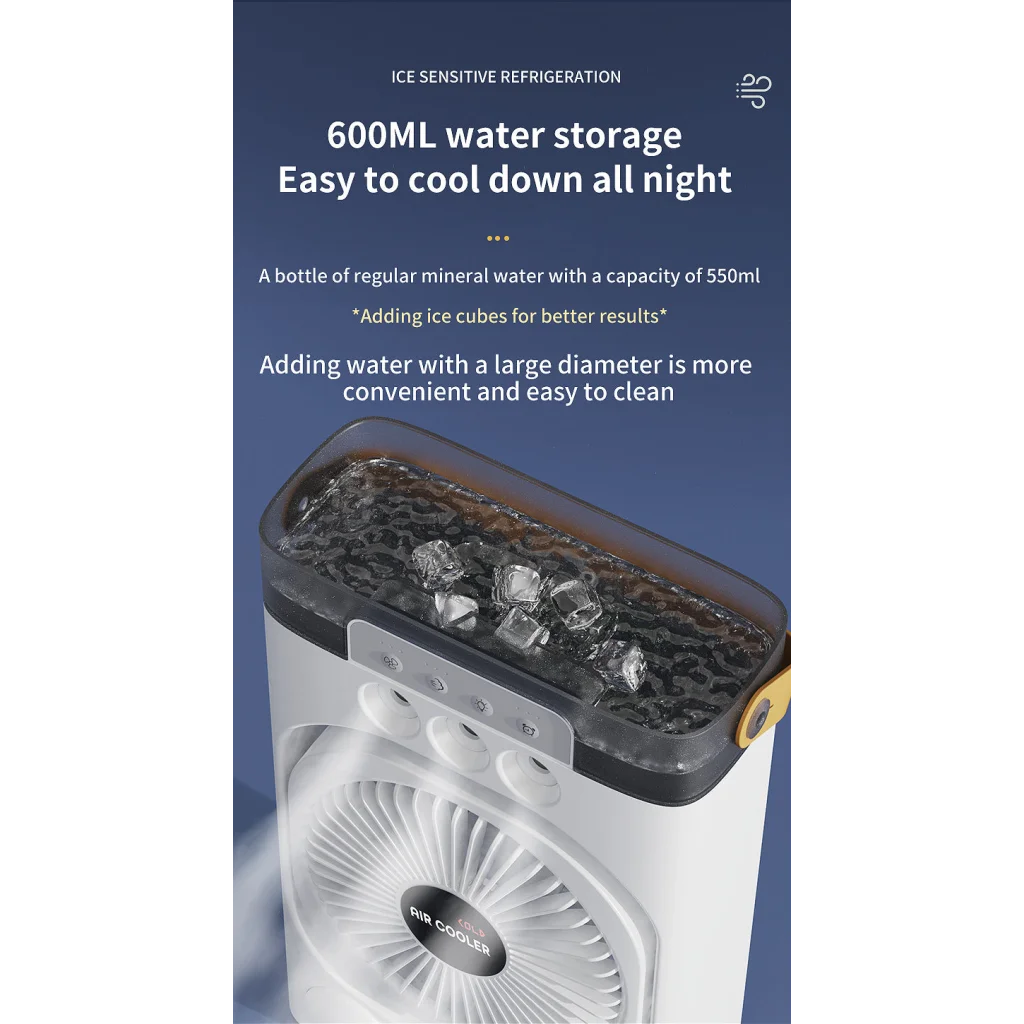 Black 3-in-1 Portable Air Cooler Fan - Desktop Humidifier &