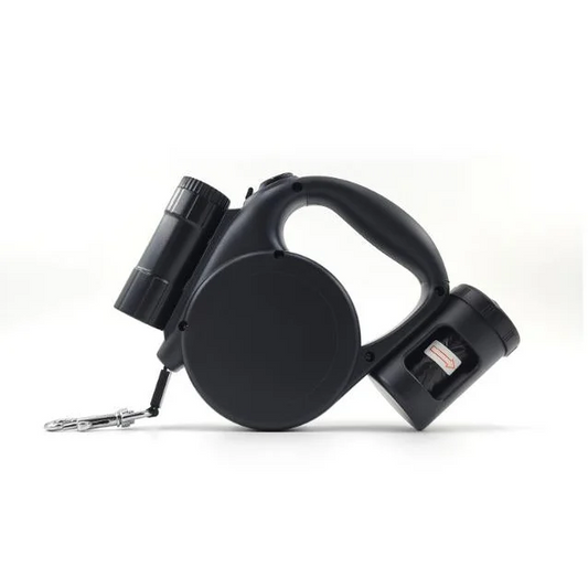 Black 3-in-1 Retractable Dog Leash with LED Flashlight &