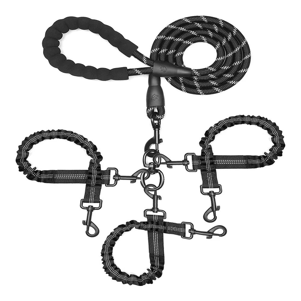 Black 3-in-1 Tangle-Free Dog Leash for 1-3 Dogs - Heavy